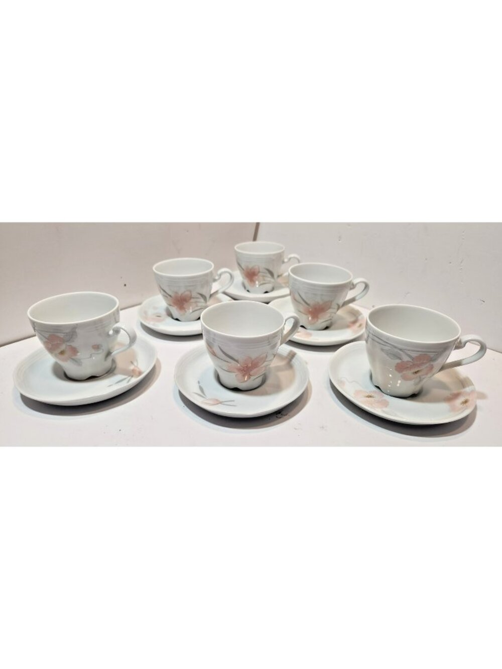 Vintage Bareuther Bavaria Germany Teacups & Saucers Dogwood Floral Set of 6